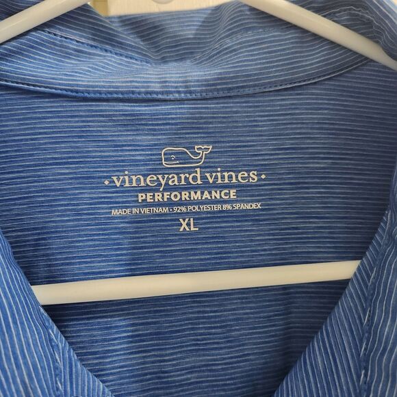 Vineyard Vines Polo Shirt Mens XL Blue Striped Performance Golf Short Sleeve Top - Picture 2 of 6